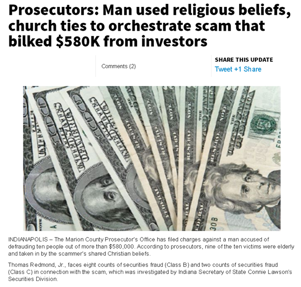 Used religious beliefs to scam investors